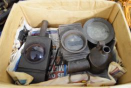 Box containing quantity of miscellaneous lamps, compass etc