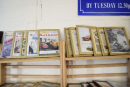 Quantity of framed advertising prints taken from a magazine on motorcycling