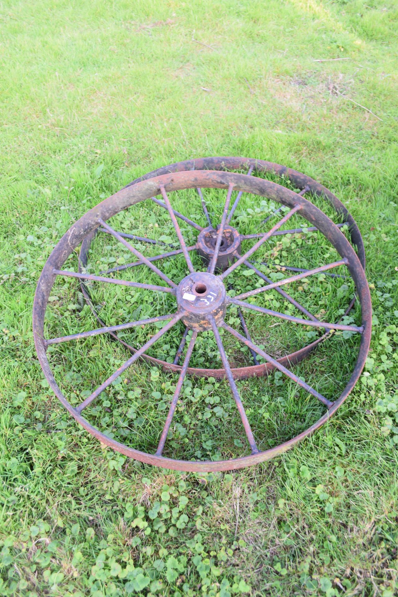 Pair of large iron wheels, 109cm diam
