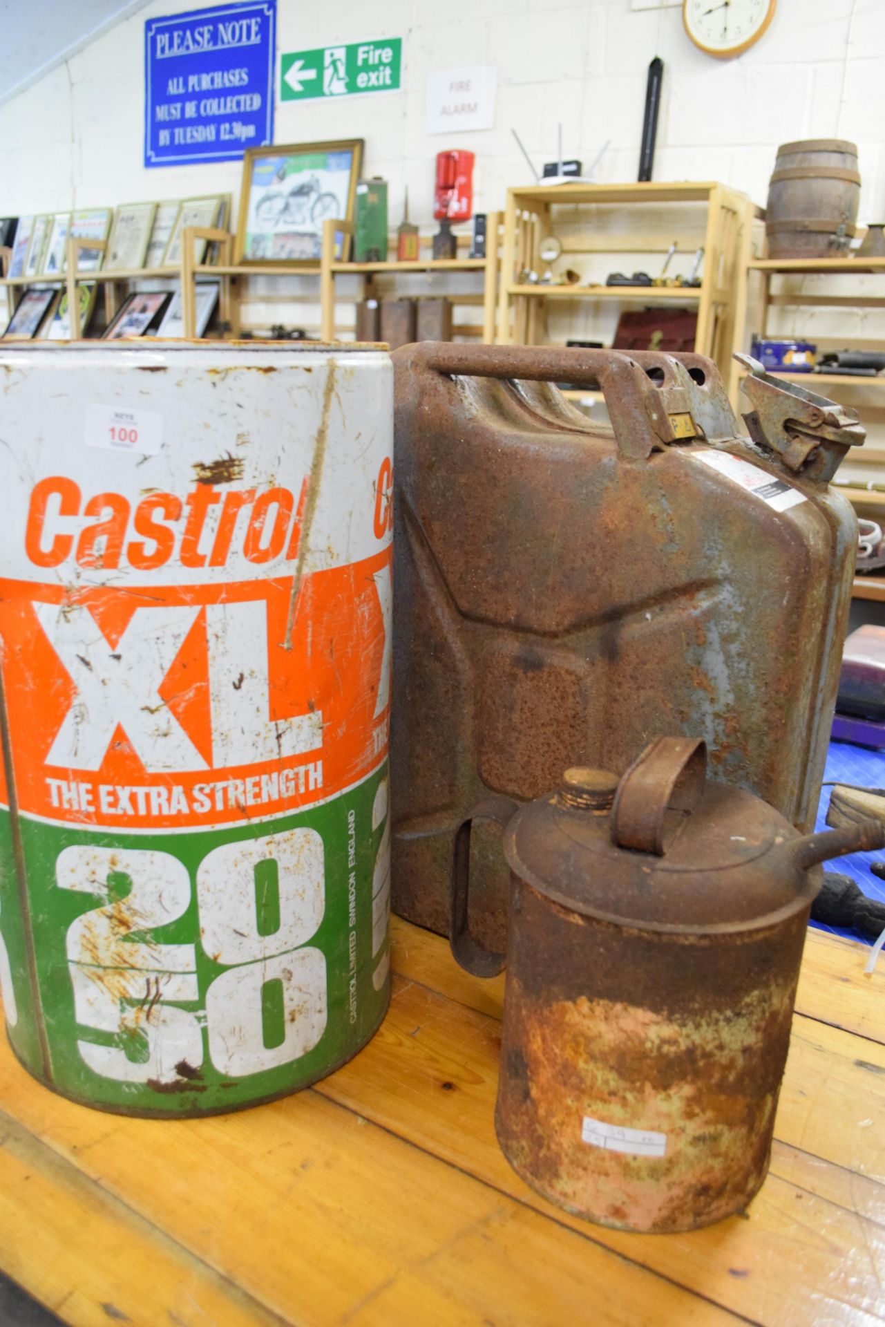 Castrol oil can, jerry can and Pink Panther can