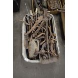 Box containing pulley block, various iron ware etc