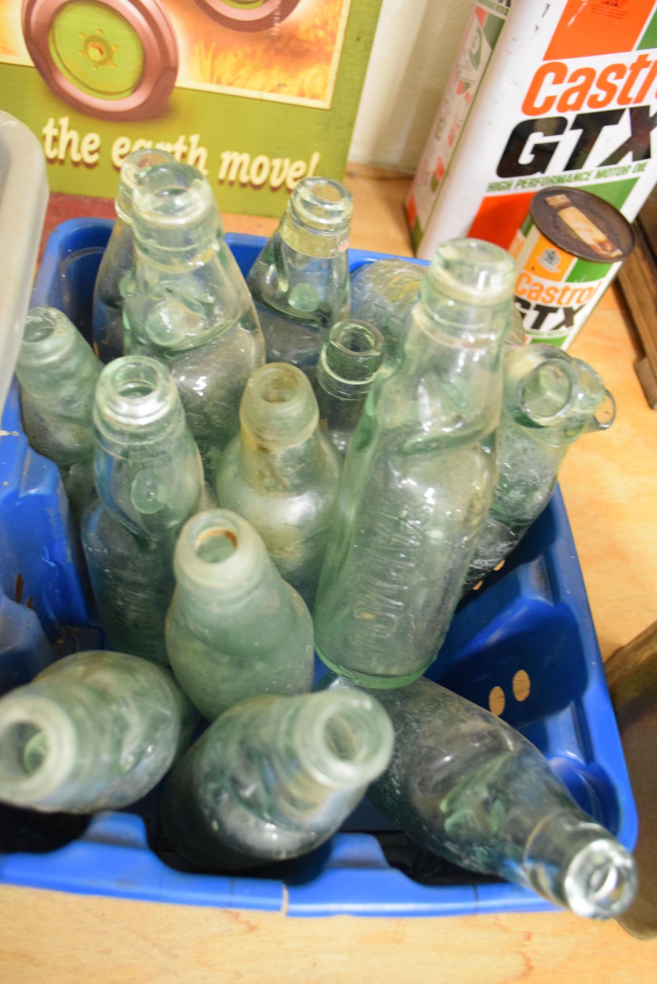 Box containing quantity of vintage marble bottles including local interest Lawrance of Great