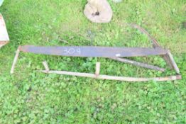 Mixed lot of vintage tools to include a scythe, a two-man saw etc
