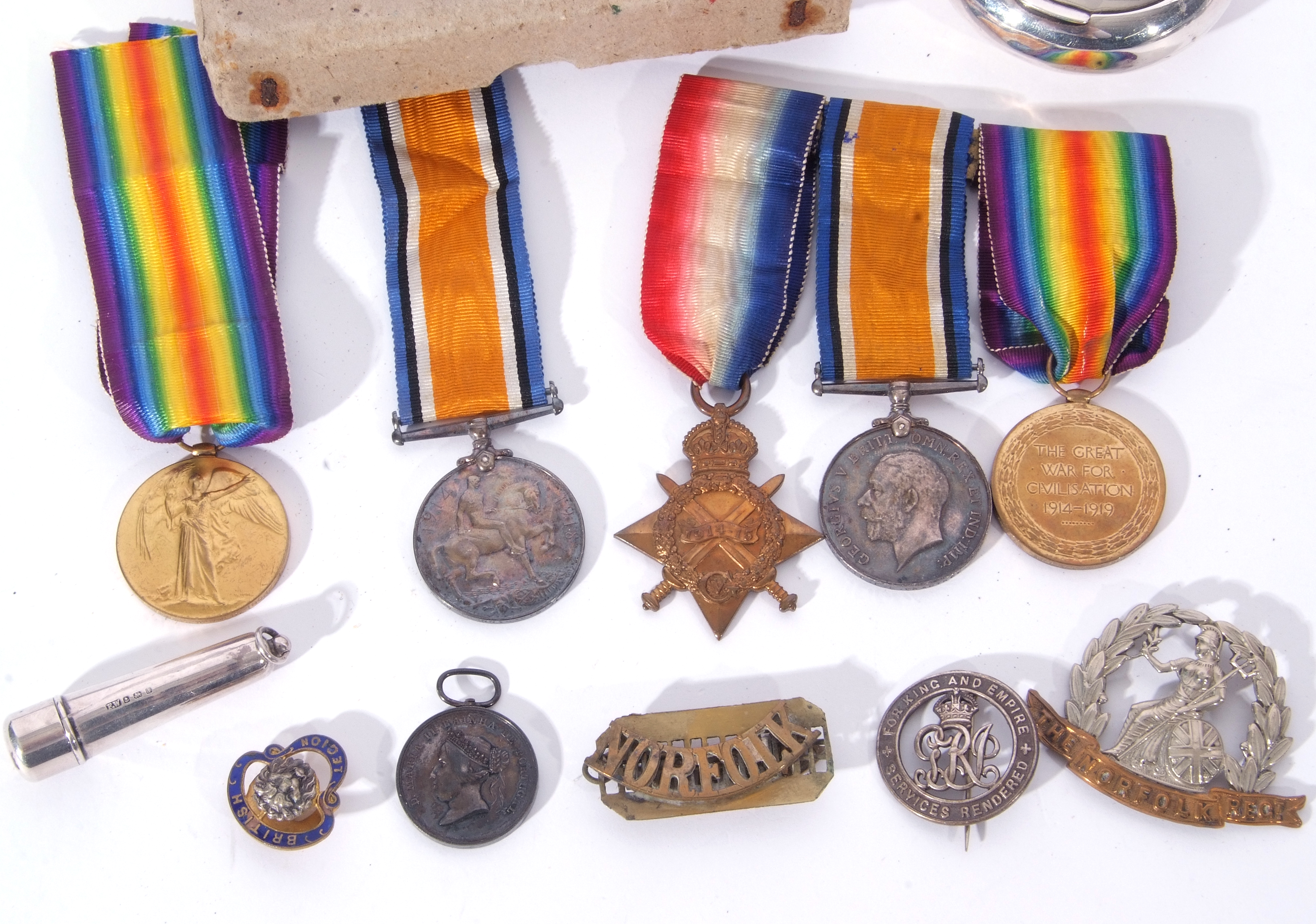 Quantity of First World War medals to include WWI trio, impressed to 1243 Pte F L Crabtree of The