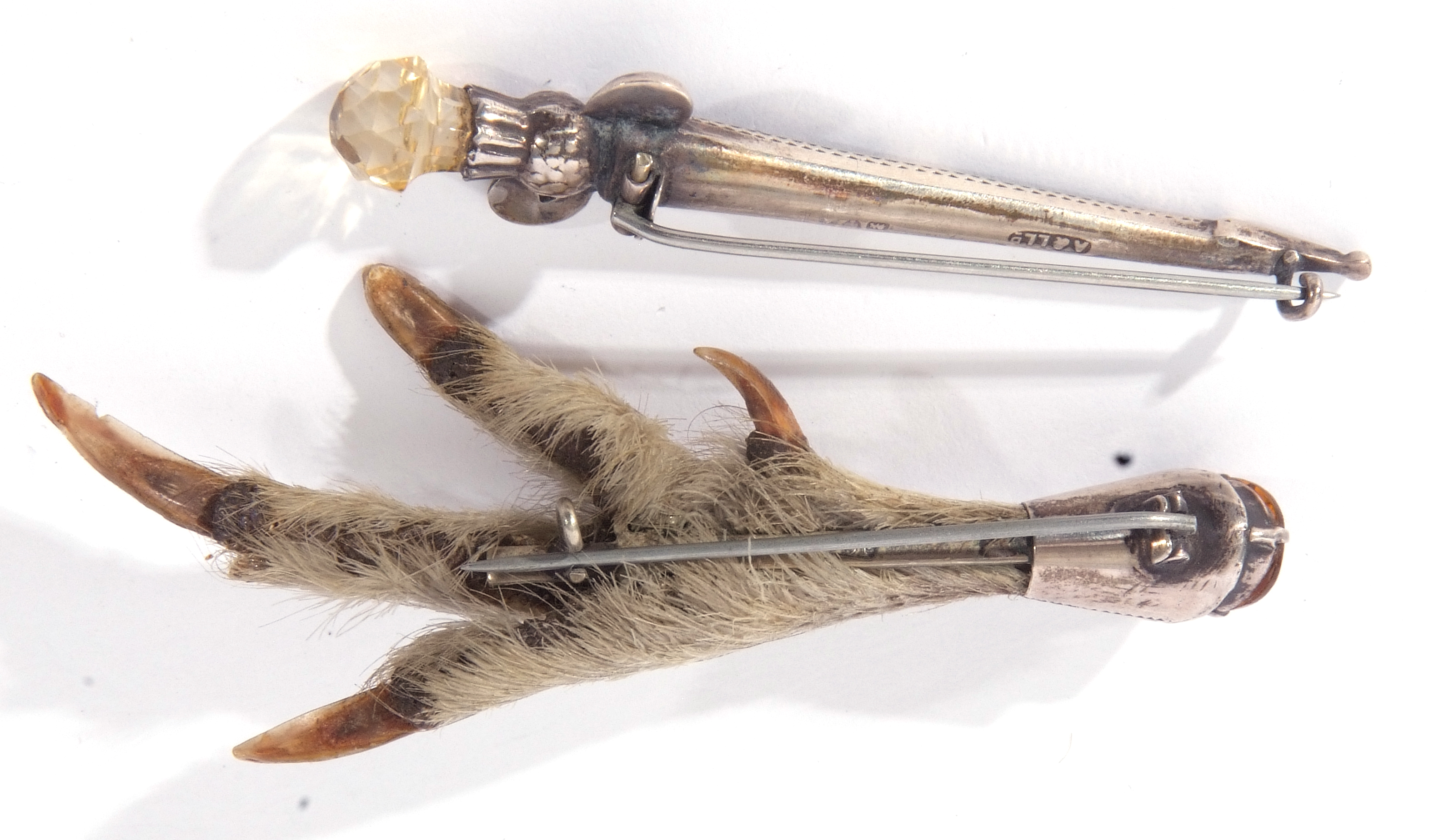 Mixed Lot: vintage white metal Scottish grouse foot claw pin brooch, together with a Scottish silver - Image 2 of 2