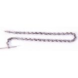 Antique silver watch chain, plain oval and rope twist links, T-bar and clip fitting, 34cm long