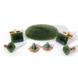 Mixed Lot: pair of 9ct gold and marcasite earrings together with a pair of modern green quartz
