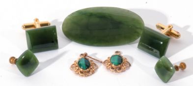 Mixed Lot: pair of 9ct gold and marcasite earrings together with a pair of modern green quartz