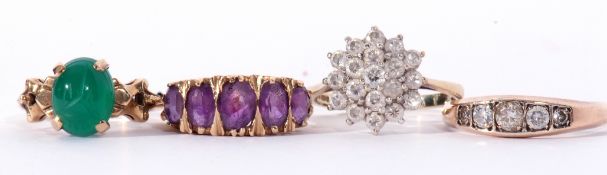 Mixed Lot: four 9ct gold paste set dress rings, g/w 11gms