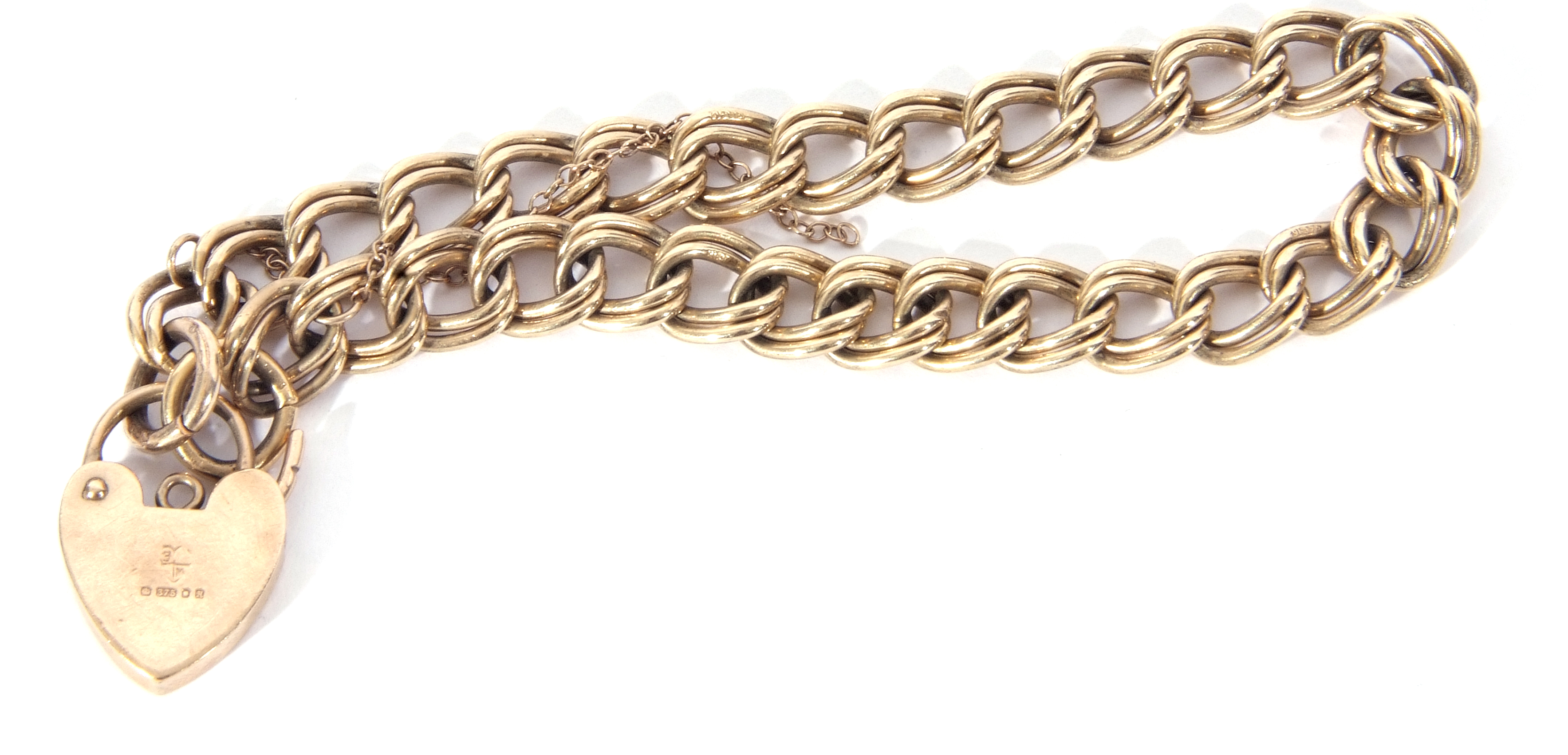 9ct gold bracelet, a design featuring double over links to a heart padlock, 19.5cm long, 12.5gms - Image 3 of 3