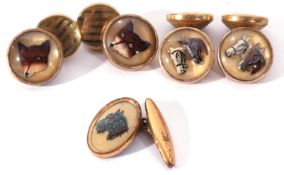 Mixed Lot: two pairs and one single vintage crystal cuff link to include foxes, horses profiles