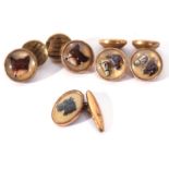 Mixed Lot: two pairs and one single vintage crystal cuff link to include foxes, horses profiles