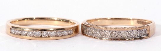 Mixed Lot: two 9ct gold and small diamond set half hoop rings, size L