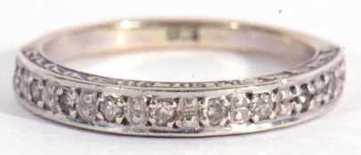 Diamond set half eternity ring featuring ten small single cut diamonds, stamped 9ct, size L