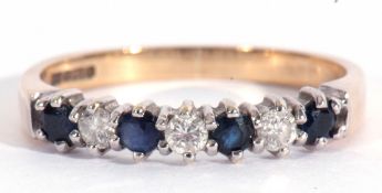 Modern 9ct gold diamond and sapphire ring, alternate set with four small round sapphires and three