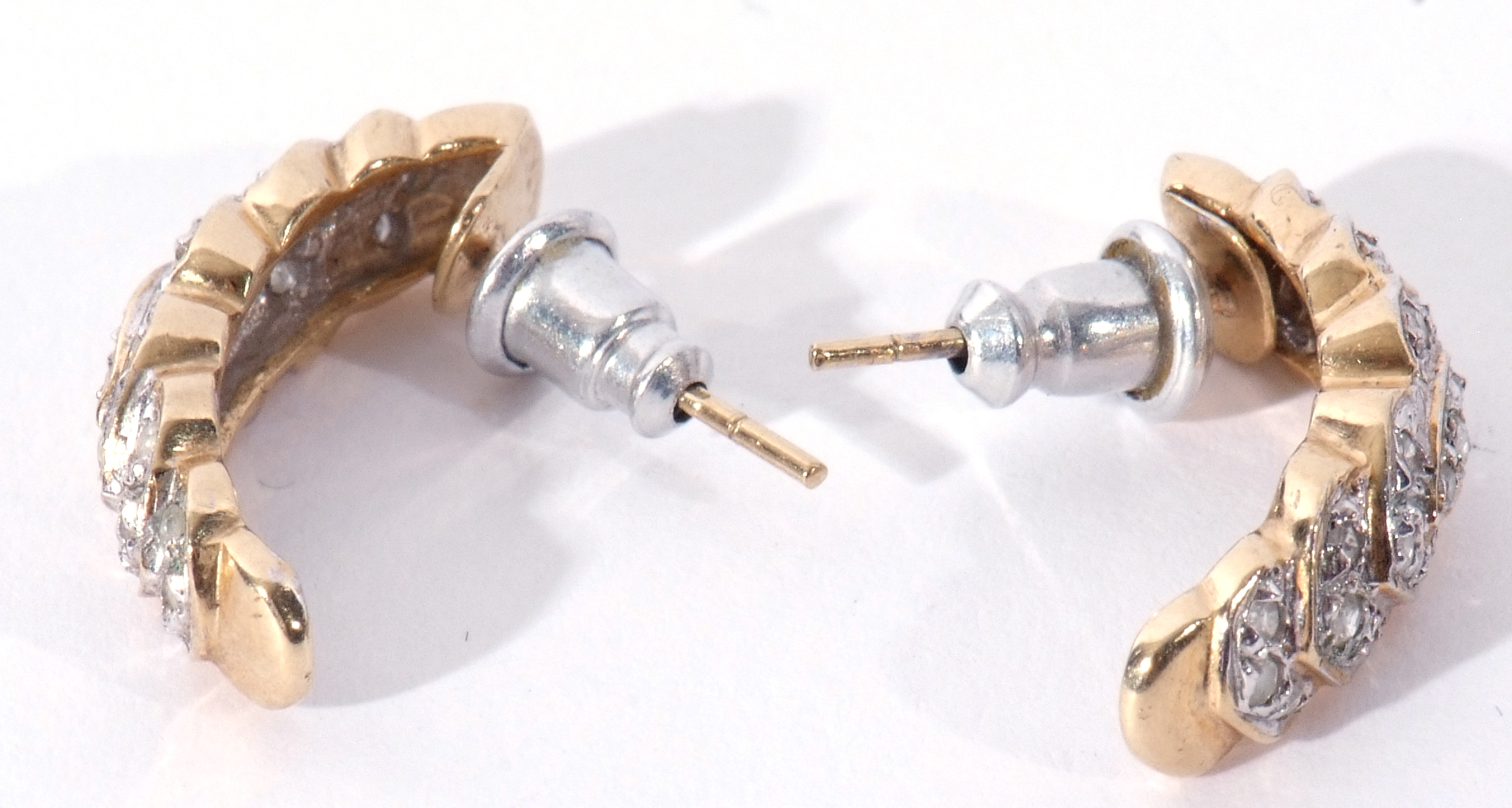 Pair of 9ct gold diamond set half hoop earrings, post fittings - Image 5 of 6