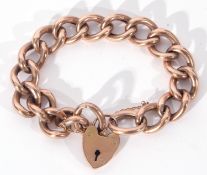 9c stamped large curb hollow link bracelet, heart padlock and safety chain fitting, 23.5gms