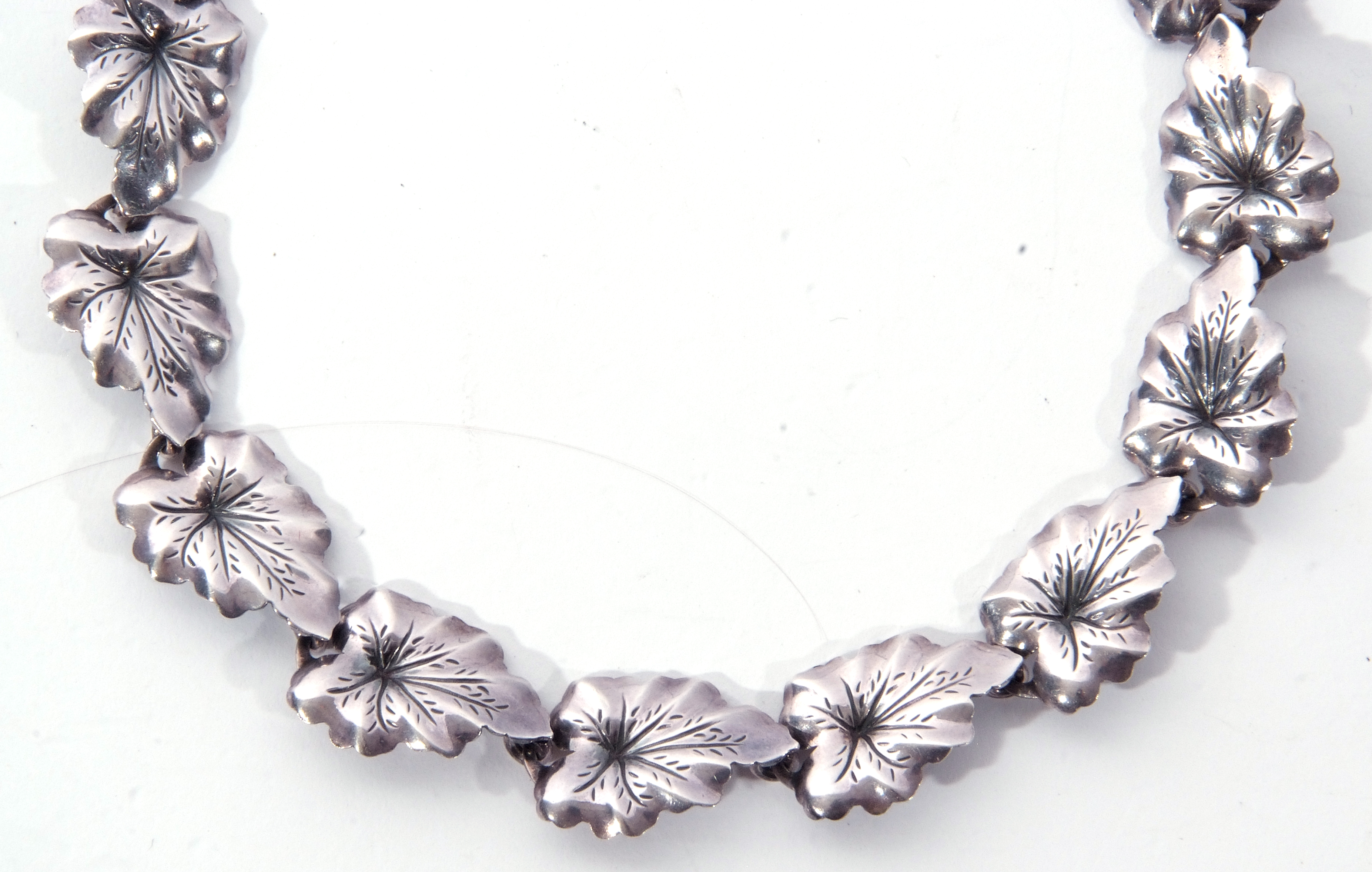 Danish sterling N E From necklace: a design featuring nineteen articulated pressed leaf design - Image 3 of 5