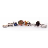 Mixed Lot: three 925 and cubic zirconia set rings, a silver and 9ct gold stamped 7 stone paste ring,