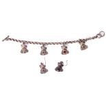 925 stamped teddy bear bracelet with four teddy bear pendants each with different coloured heart