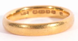 22ct gold wedding ring of plain polished design, 4.8gms, Birmingham 1928, size N