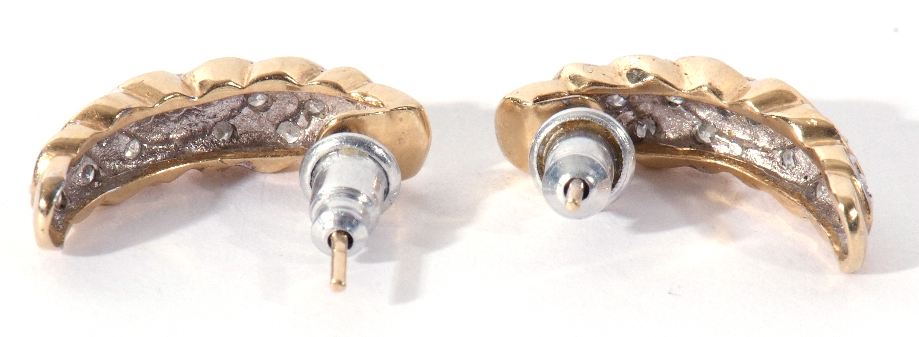 Pair of 9ct gold diamond set half hoop earrings, post fittings - Image 6 of 6