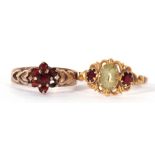 Mixed Lot: 9ct gold garnet cluster ring (one stone missing), together with a mid-grade yellow