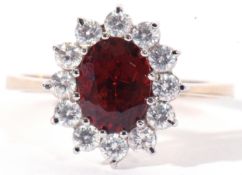 9ct gold cubic zirconia and red paste set cluster ring, size N