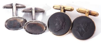 Mixed Lot: pair of silver gilt hallmarked basalt cuff links of classical figures, 18mm diam, stamped