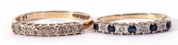 Mixed Lot: 9ct gold diamond and sapphire ring, alternate set with four small single cut diamonds