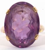 Large amethyst dress ring, the oval faceted amethyst 20 x 15mm, four claw set in a basket mount,