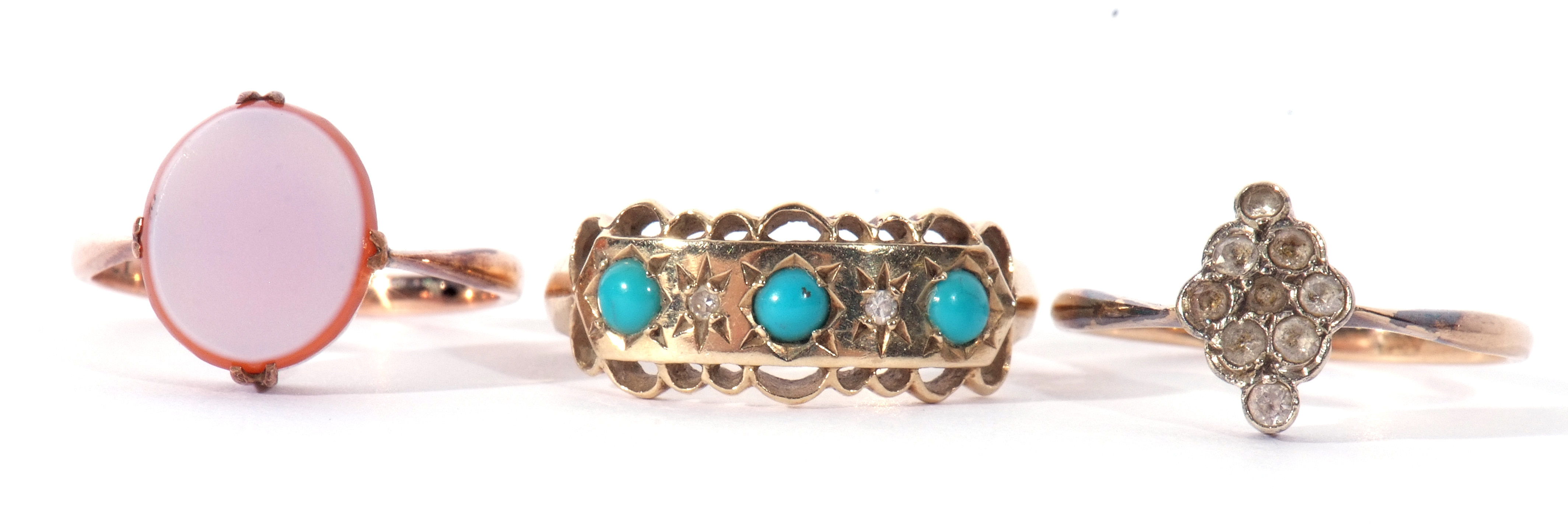 Mixed Lot: 9ct stamped sardonyx ring, a 9ct gold turquoise and small diamond set ring, together with - Image 2 of 10