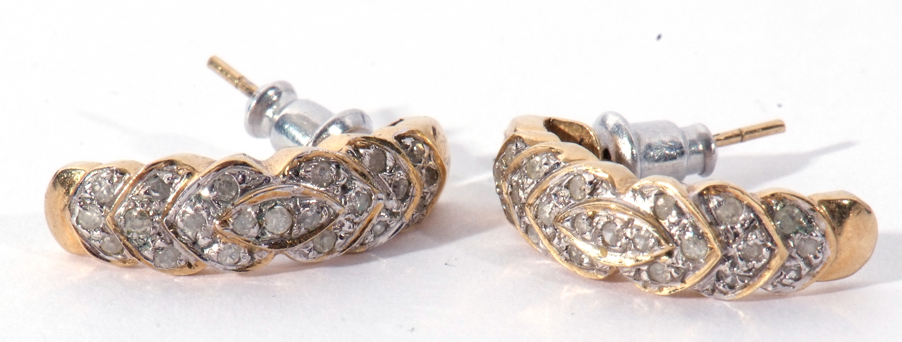Pair of 9ct gold diamond set half hoop earrings, post fittings - Image 2 of 6