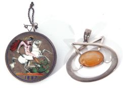 Mixed Lot: Victorian enamelled coin brooch enamelled with St George and the Dragon dated 1887,