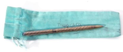 Tiffany & Co slim ballpoint sterling 925 pen, engine turned swirl engraving, the centre band with