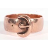 9ct rose gold buckle ring of plain polished design, 3.5gms, size N