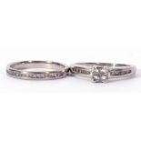 Mixed Lot: Platinum and diamond ring centring four small princess cut diamonds in a square design,