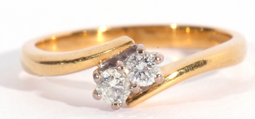 18ct gold and diamond cross over ring featuring two round brilliant cut diamonds, total diamond wt - Image 2 of 9