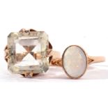 Mixed Lot: modern 9ct gold and pale quartz dress ring, a square step shaped design raised in an