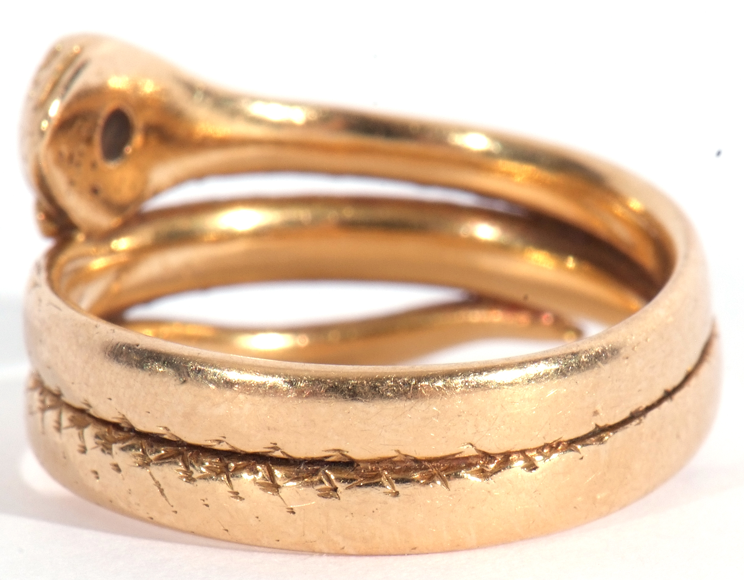 Early 20th century 18ct gold and diamond serpent ring, the head set with a small old cut diamond, - Image 2 of 6