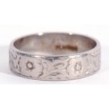 Platinum band with chased and engraved detail, 5.8gms, size L/M