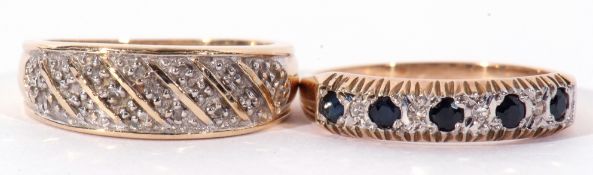 Mixed Lot: 9ct gold diamond and sapphire ring, alternate set with five small round sapphires and