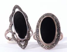 Two 925 stamped onyx and marcasite rings