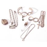 Mixed Lot: mainly white metal jewellery to include a torque bangle, nacre shell pendant and chain,