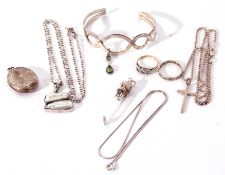 Mixed Lot: mainly white metal jewellery to include a torque bangle, nacre shell pendant and chain,