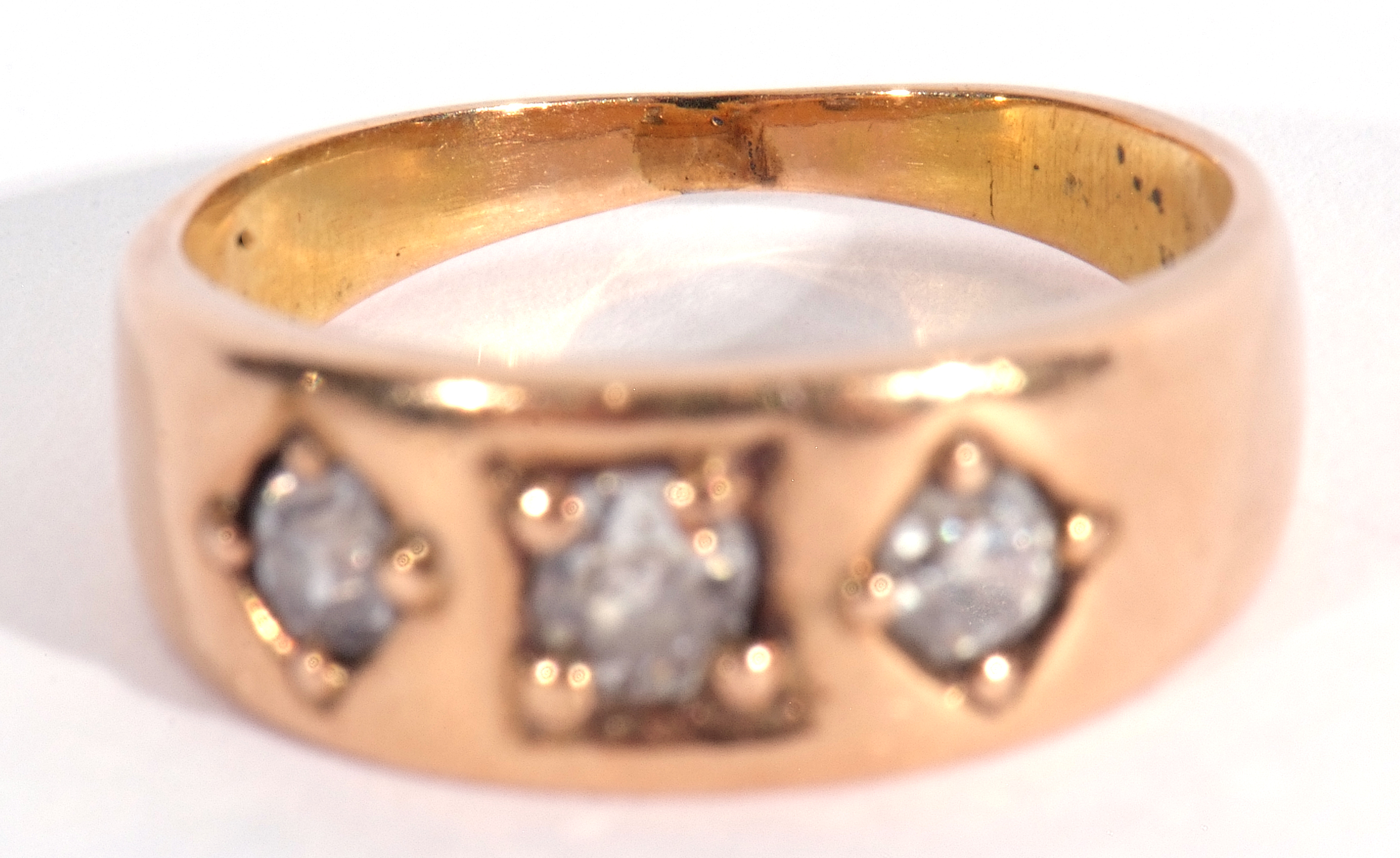 Antique three stone diamond ring featuring three graduated old cut diamonds, each individually in - Image 7 of 7