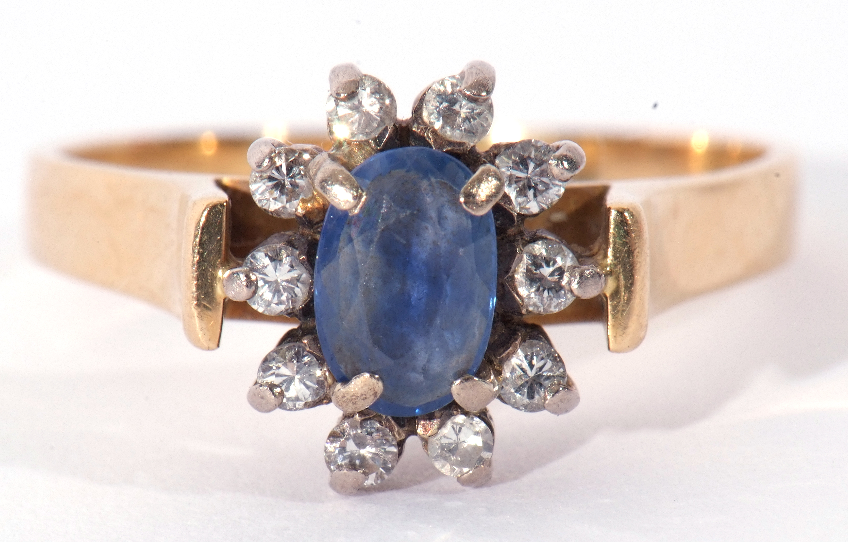 Sapphire and diamond ring, the oval shaped sapphire within a small brilliant cut diamond surround ( - Image 2 of 8