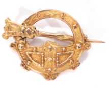 9ct gold stamped Celtic 'Ardagh' brooch, 3.5cm diam, 4.3gms