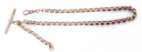 Antique 9ct gold fancy link watch chain, a design with star engraved links joined by plain belcher