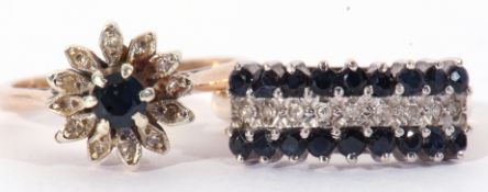 Mixed Lot: 9ct gold sapphire and diamond cluster ring, line set with nine small single cut